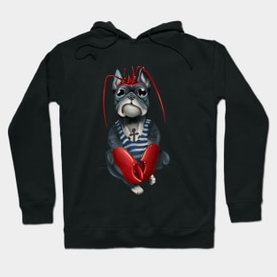 Bully French Bulldog sailor in a vest. Dog pirate with lobster claws. Hoodie